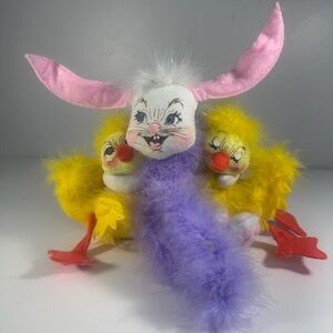Annalee 2006 A Bunch Of Bunny Hugs Easter Bunny & Chicks Plush Set Spring Decor